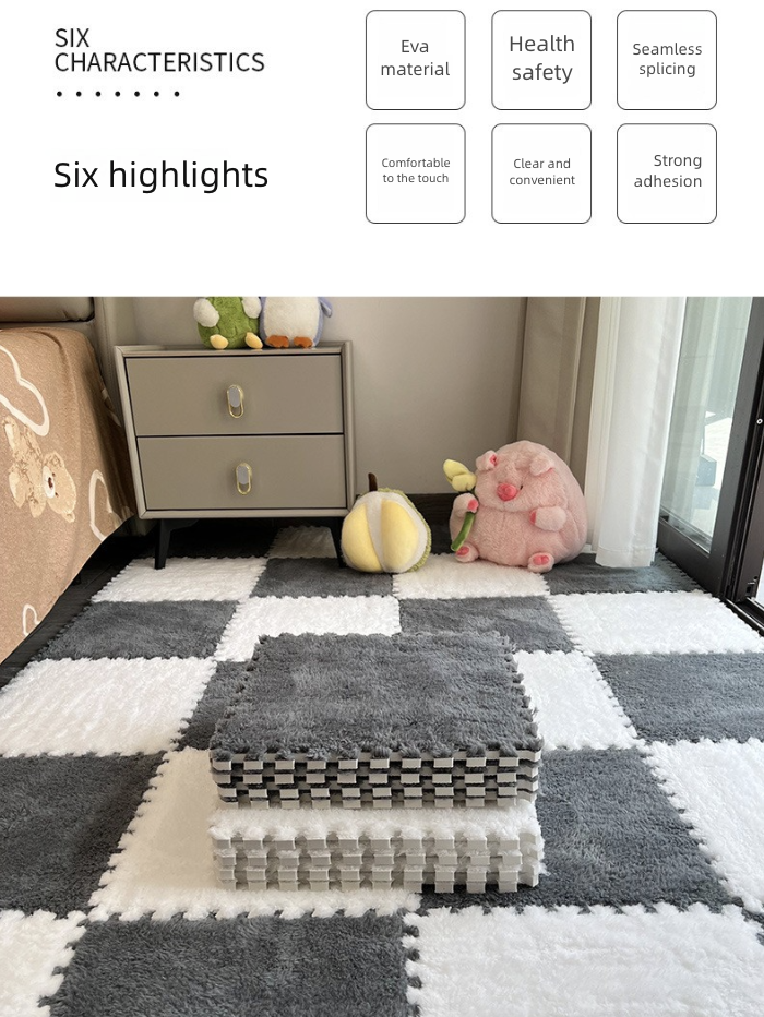 10 Pieces Home Decor Rugs Pads Protectors Area Rugs Plush Bedside Carpet Bedroom Ins Style Girl's Room Large Area Foam Splicing Floor Mat Random Color