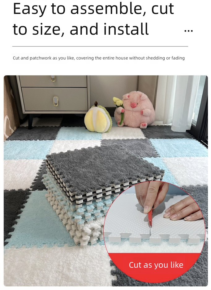 10 Pieces Home Decor Rugs Pads Protectors Area Rugs Plush Bedside Carpet Bedroom Ins Style Girl's Room Large Area Foam Splicing Floor Mat Random Color
