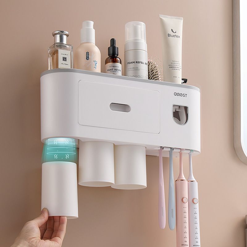 Toothbrush Cup Holder Wall Mounted with Mouthwash Cup Suction Cup No Punching Toothpaste Toothbrush Storage Rack Wall Mounted Set