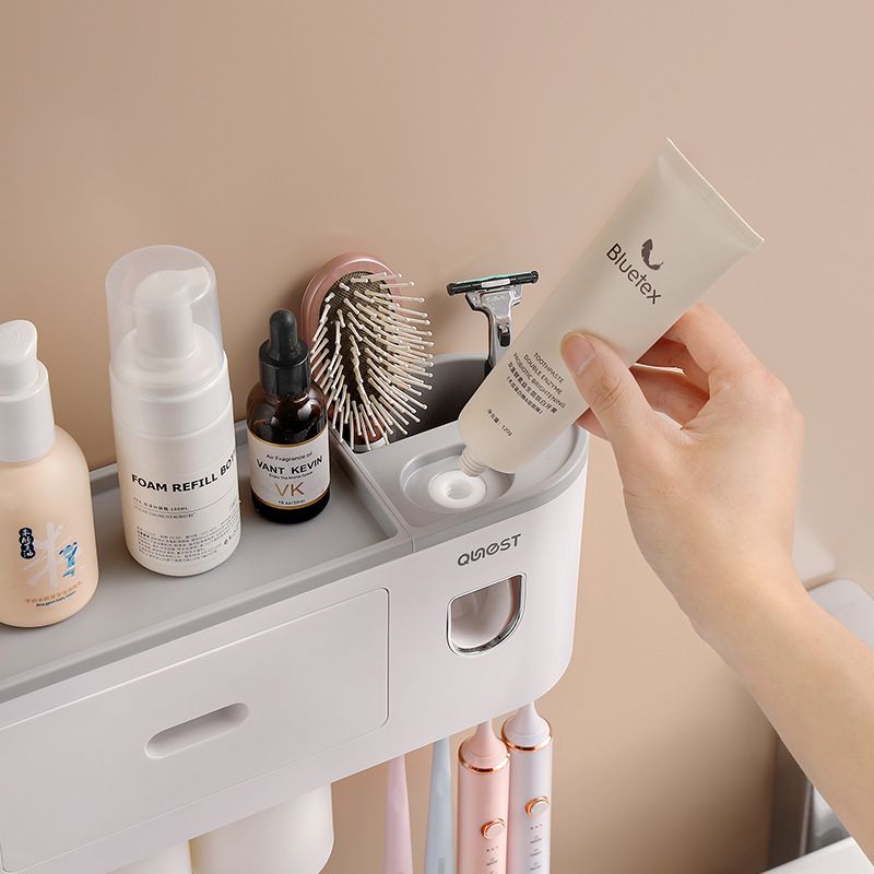 Toothbrush Cup Holder Wall Mounted with Mouthwash Cup Suction Cup No Punching Toothpaste Toothbrush Storage Rack Wall Mounted Set