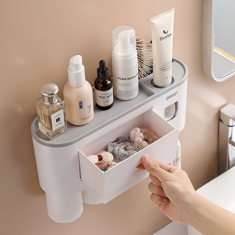 Toothbrush Cup Holder Wall Mounted with Mouthwash Cup Suction Cup No Punching Toothpaste Toothbrush Storage Rack Wall Mounted Set