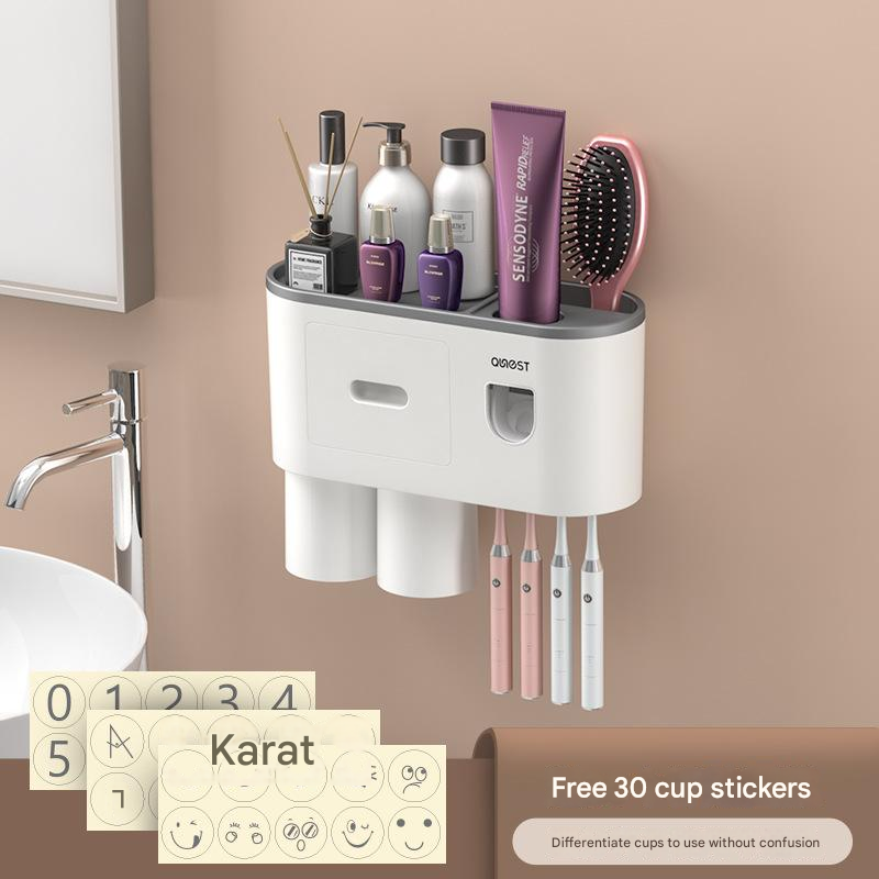 Toothbrush Cup Holder Wall Mounted with Mouthwash Cup Suction Cup No Punching Toothpaste Toothbrush Storage Rack Wall Mounted Set