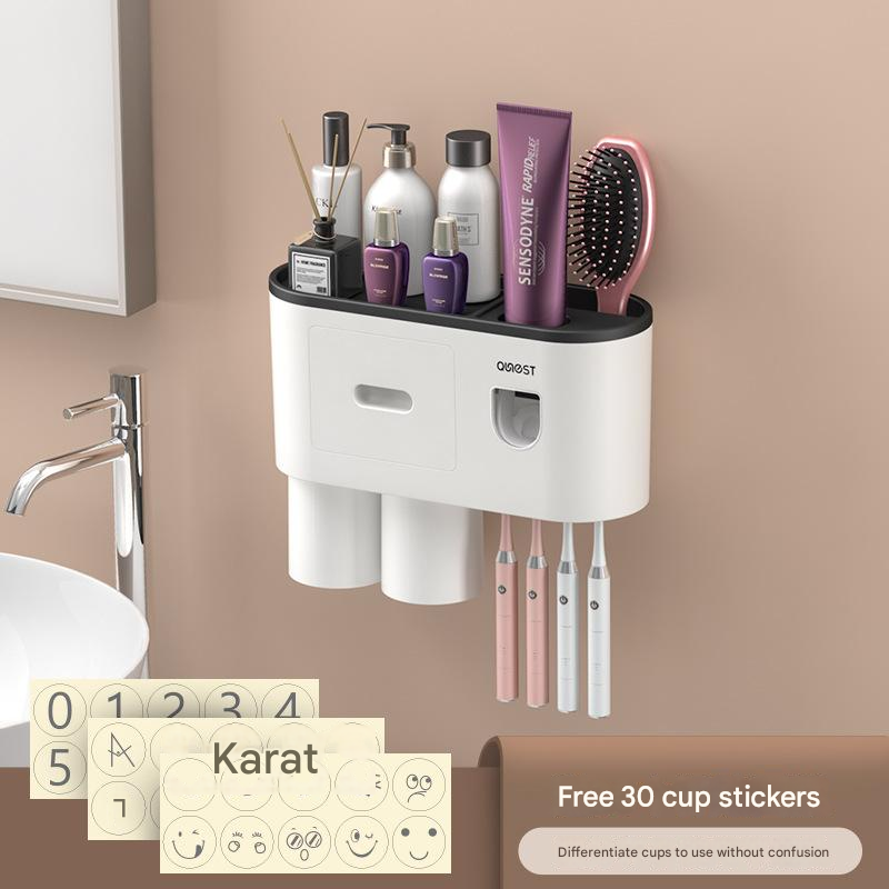 Toothbrush Cup Holder Wall Mounted with Mouthwash Cup Suction Cup No Punching Toothpaste Toothbrush Storage Rack Wall Mounted Set
