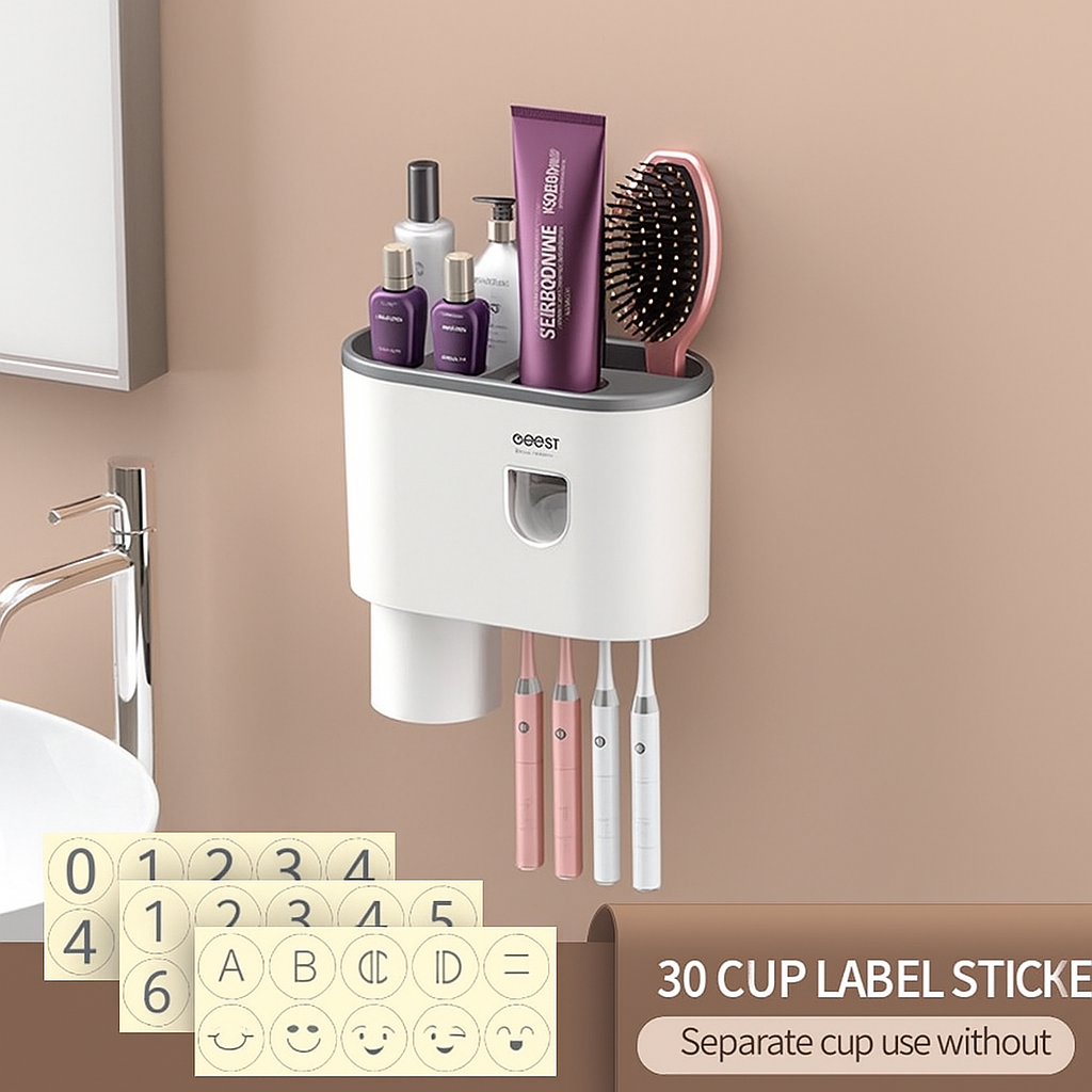 Toothbrush Cup Holder Wall Mounted with Mouthwash Cup Suction Cup No Punching Toothpaste Toothbrush Storage Rack Wall Mounted Set