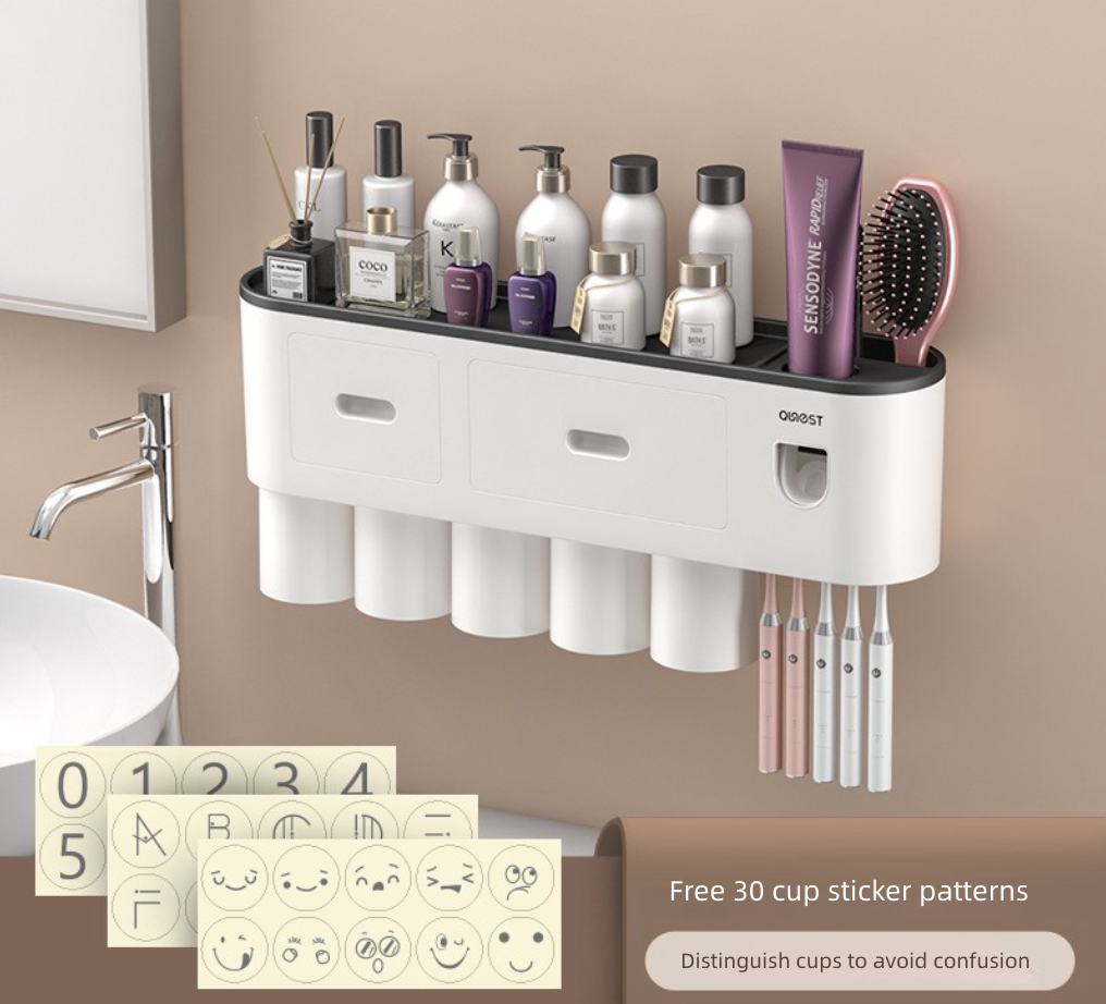 Toothbrush Cup Holder Wall Mounted with Mouthwash Cup Suction Cup No Punching Toothpaste Toothbrush Storage Rack Wall Mounted Set