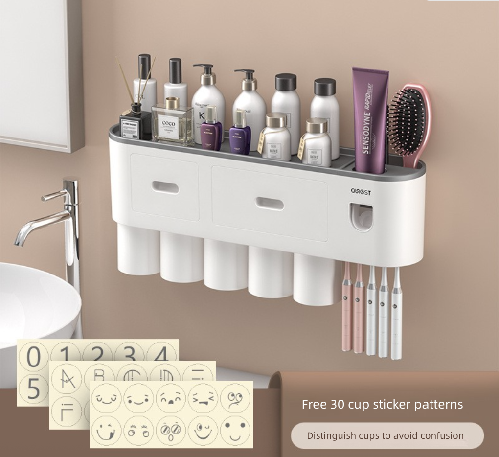 Toothbrush Cup Holder Wall Mounted with Mouthwash Cup Suction Cup No Punching Toothpaste Toothbrush Storage Rack Wall Mounted Set