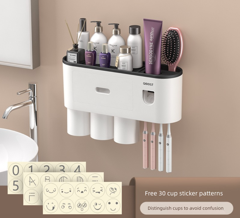 Toothbrush Cup Holder Wall Mounted with Mouthwash Cup Suction Cup No Punching Toothpaste Toothbrush Storage Rack Wall Mounted Set