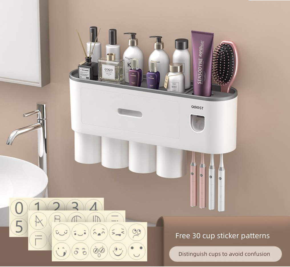 Toothbrush Cup Holder Wall Mounted with Mouthwash Cup Suction Cup No Punching Toothpaste Toothbrush Storage Rack Wall Mounted Set