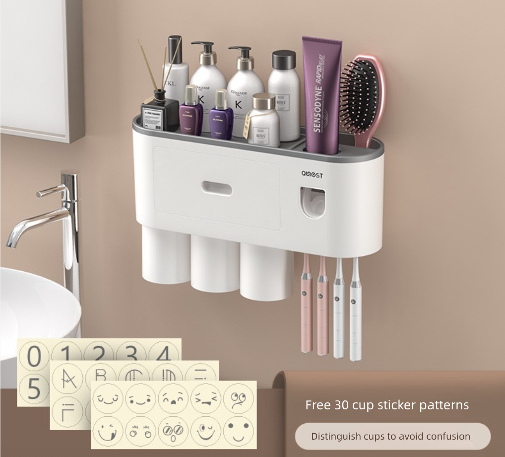 Toothbrush Cup Holder Wall Mounted with Mouthwash Cup Suction Cup No Punching Toothpaste Toothbrush Storage Rack Wall Mounted Set