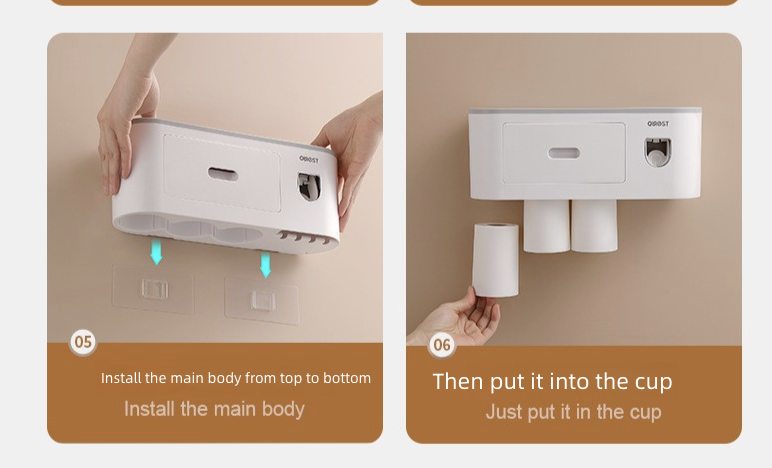 Toothbrush Cup Holder Wall Mounted with Mouthwash Cup Suction Cup No Punching Toothpaste Toothbrush Storage Rack Wall Mounted Set