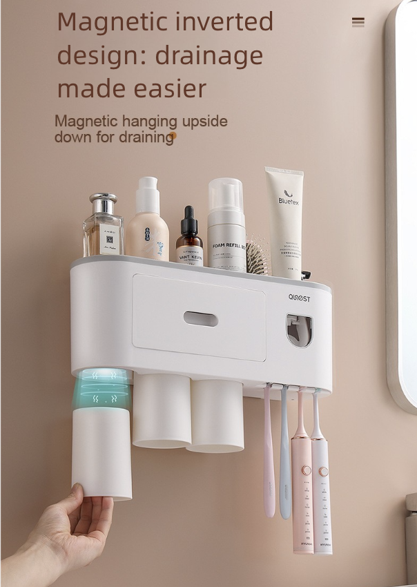 Toothbrush Cup Holder Wall Mounted with Mouthwash Cup Suction Cup No Punching Toothpaste Toothbrush Storage Rack Wall Mounted Set