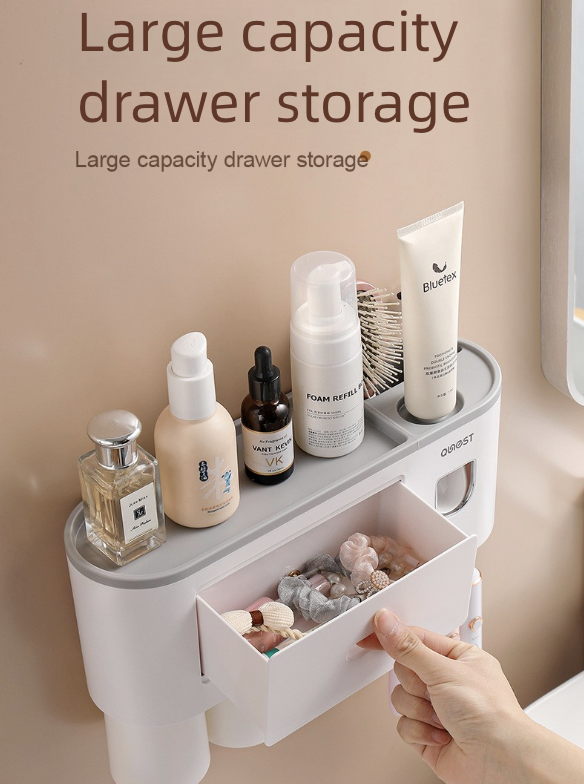 Toothbrush Cup Holder Wall Mounted with Mouthwash Cup Suction Cup No Punching Toothpaste Toothbrush Storage Rack Wall Mounted Set