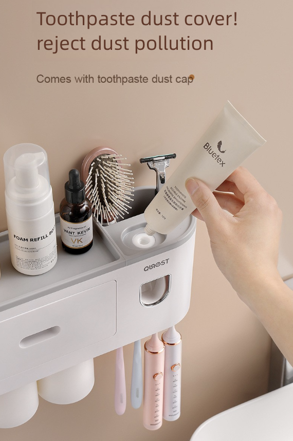 Toothbrush Cup Holder Wall Mounted with Mouthwash Cup Suction Cup No Punching Toothpaste Toothbrush Storage Rack Wall Mounted Set