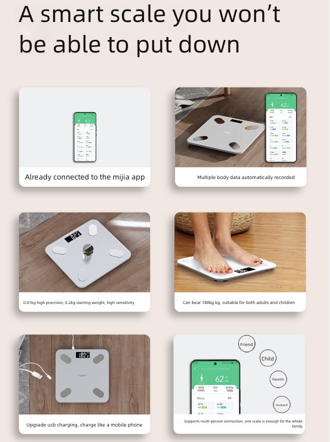 Mi Home APP Weight Scale Electronic Scale Dedicated Household Weighing Scale Body Fat Scale Body Scale Charging