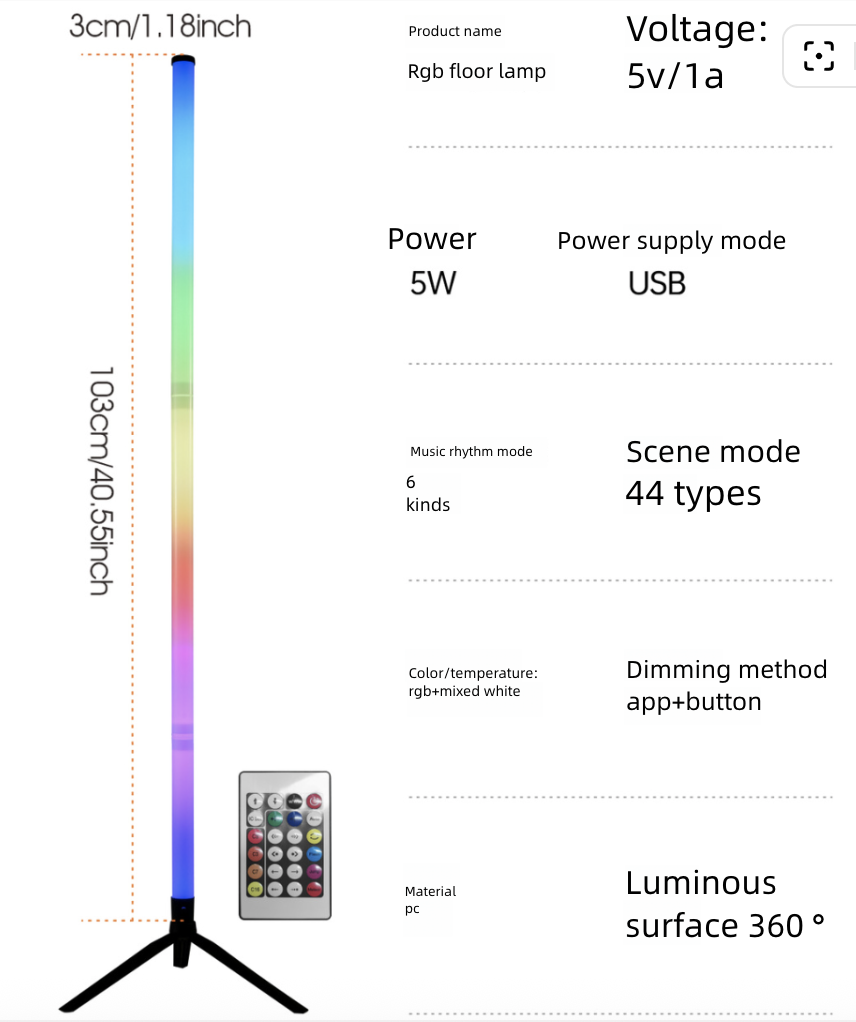 Home Lighting Floor Lamps RGB Rhythm Desktop Atmosphere Light Floor Light 360° Illumination Voice Controlled Corner Light