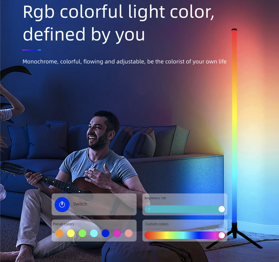 Home Lighting Floor Lamps RGB Rhythm Desktop Atmosphere Light Floor Light 360° Illumination Voice Controlled Corner Light