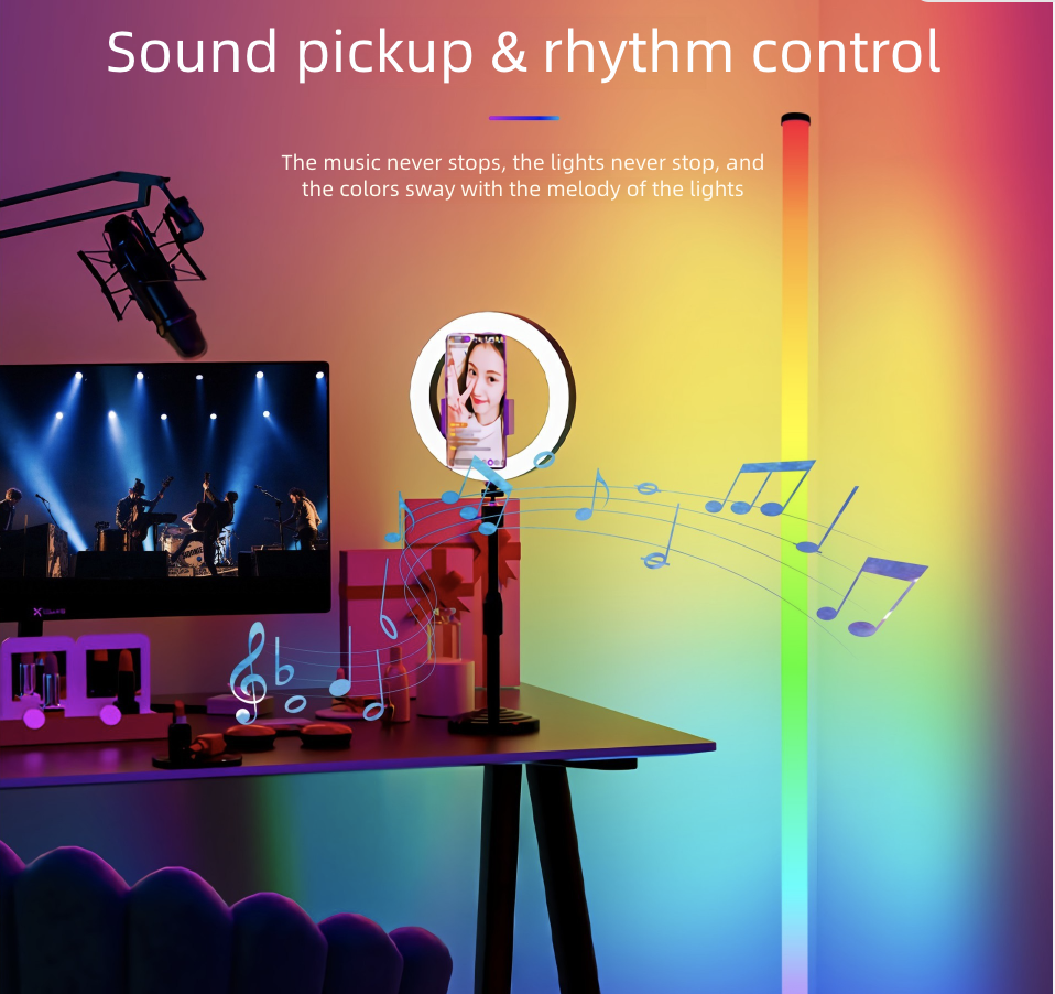 Home Lighting Floor Lamps RGB Rhythm Desktop Atmosphere Light Floor Light 360° Illumination Voice Controlled Corner Light