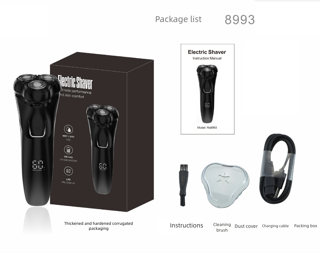 Electric Shavers with Three Blade Heads Digital Shaving Blade