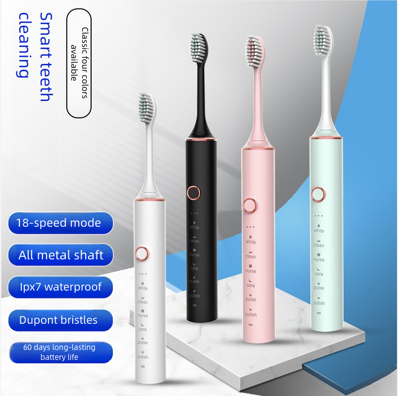 Soft-Bristle Electric Toothbrush with 18 Modes Metal Shaft USB Charging Sonic Brushing for Home Use Powered Toothbrushes