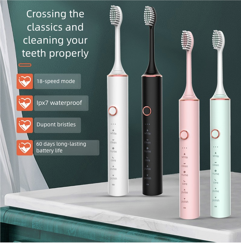 Soft-Bristle Electric Toothbrush with 18 Modes Metal Shaft USB Charging Sonic Brushing for Home Use Powered Toothbrushes