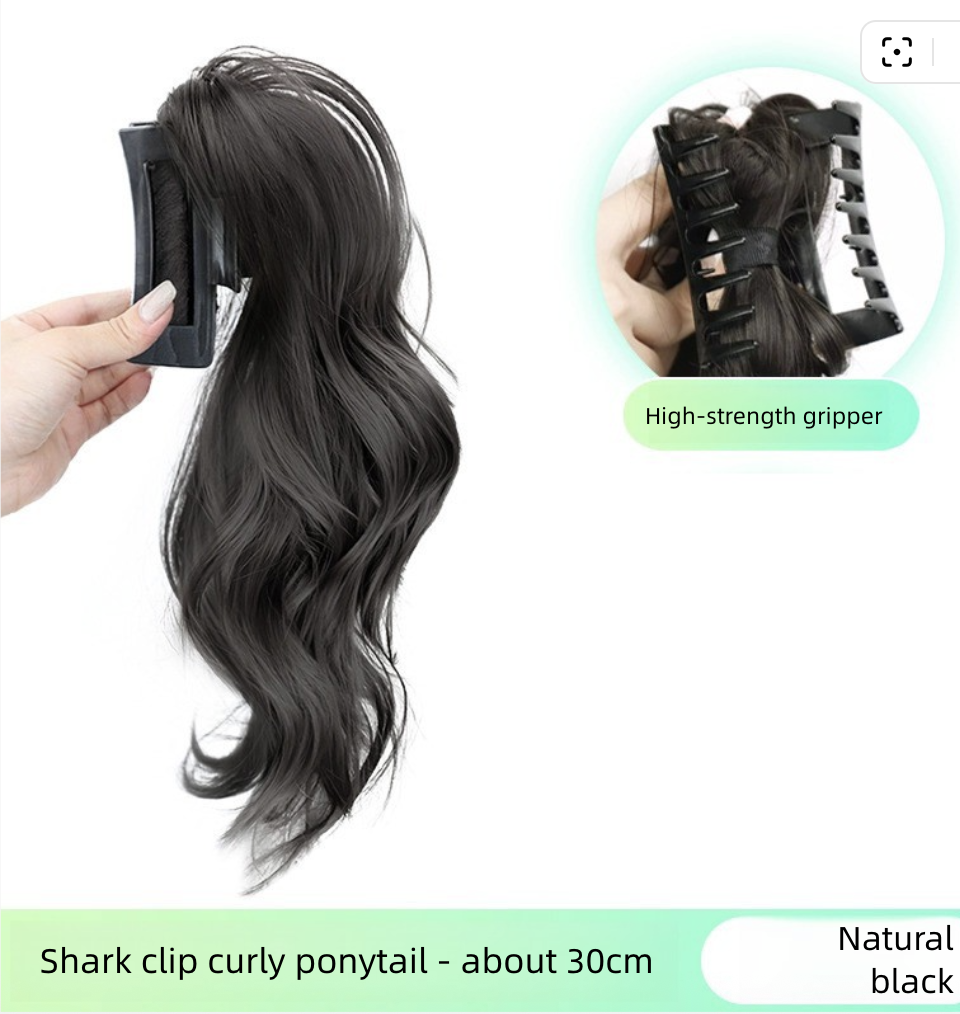 Fountain Waterfall Fluffy Shark Clip High Ponytail Long Curly Hair Half Tied Grab Clip Big Wave Simulation Wig Braid Wigs Synthetic Extensions Wig Clip