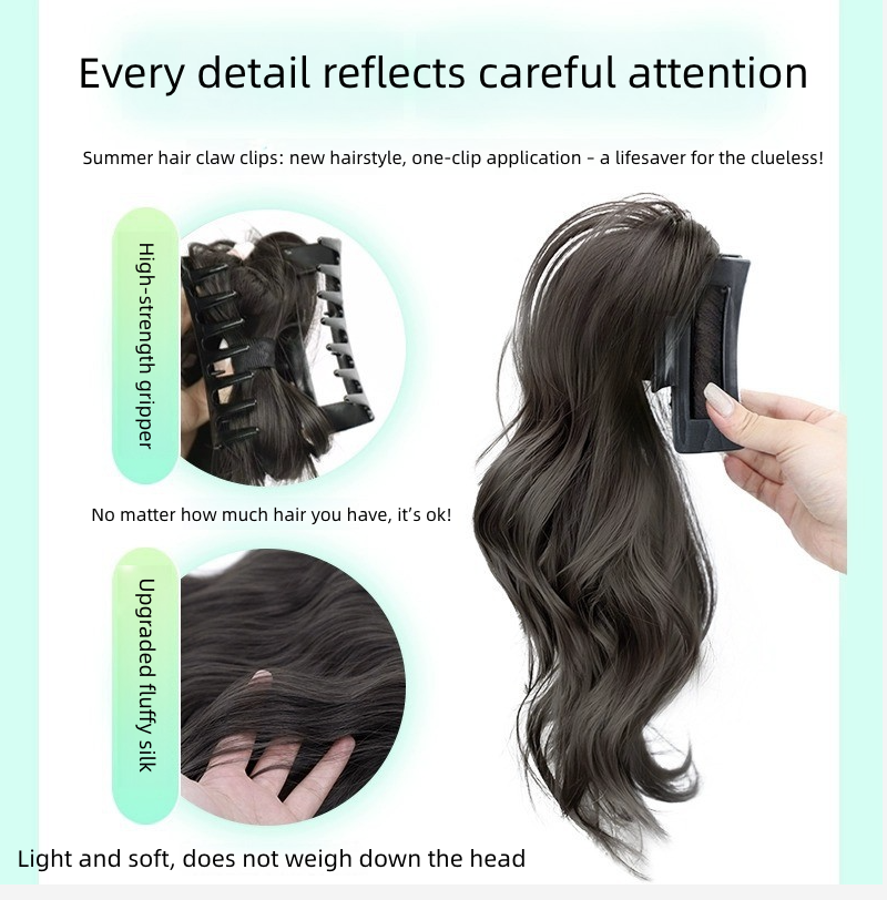 Fountain Waterfall Fluffy Shark Clip High Ponytail Long Curly Hair Half Tied Grab Clip Big Wave Simulation Wig Braid Wigs Synthetic Extensions Wig Clip