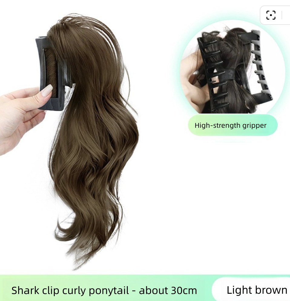 Fountain Waterfall Fluffy Shark Clip High Ponytail Long Curly Hair Half Tied Grab Clip Big Wave Simulation Wig Braid Wigs Synthetic Extensions Wig Clip