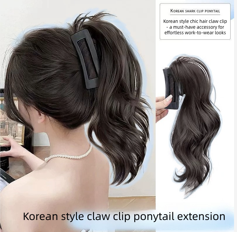 Fountain Waterfall Fluffy Shark Clip High Ponytail Long Curly Hair Half Tied Grab Clip Big Wave Simulation Wig Braid Wigs Synthetic Extensions Wig Clip