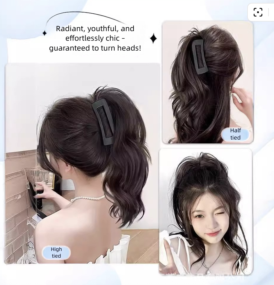 Fountain Waterfall Fluffy Shark Clip High Ponytail Long Curly Hair Half Tied Grab Clip Big Wave Simulation Wig Braid Wigs Synthetic Extensions Wig Clip