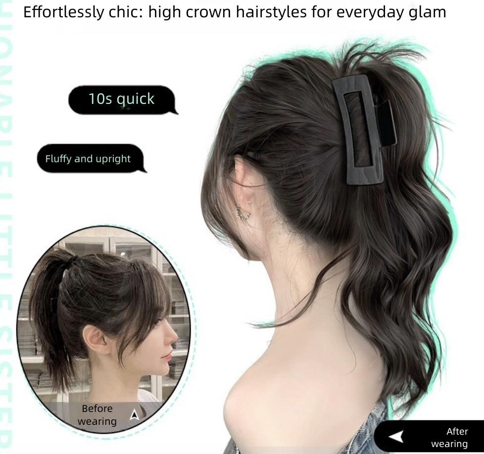 Fountain Waterfall Fluffy Shark Clip High Ponytail Long Curly Hair Half Tied Grab Clip Big Wave Simulation Wig Braid Wigs Synthetic Extensions Wig Clip