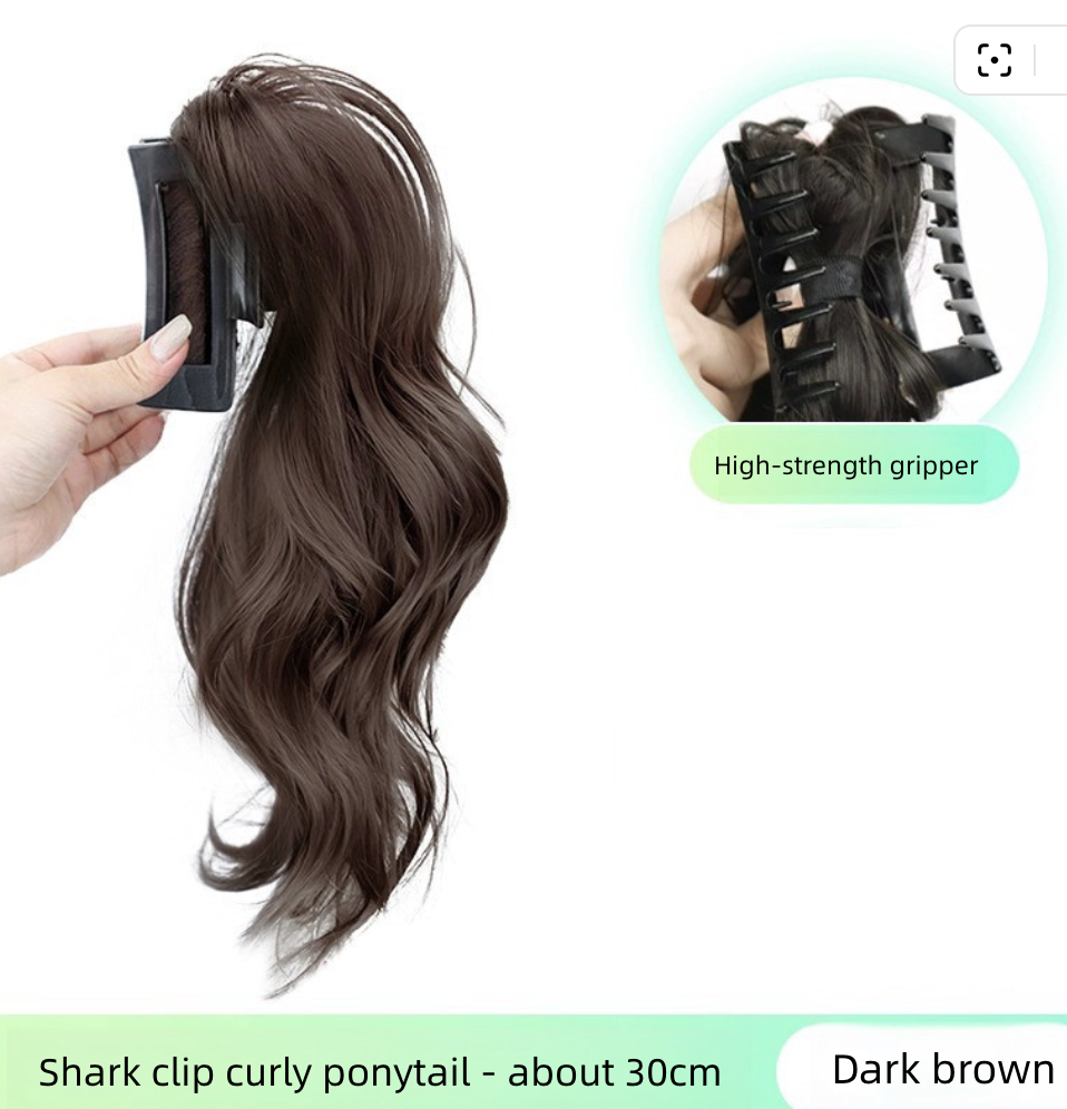 Fountain Waterfall Fluffy Shark Clip High Ponytail Long Curly Hair Half Tied Grab Clip Big Wave Simulation Wig Braid Wigs Synthetic Extensions Wig Clip