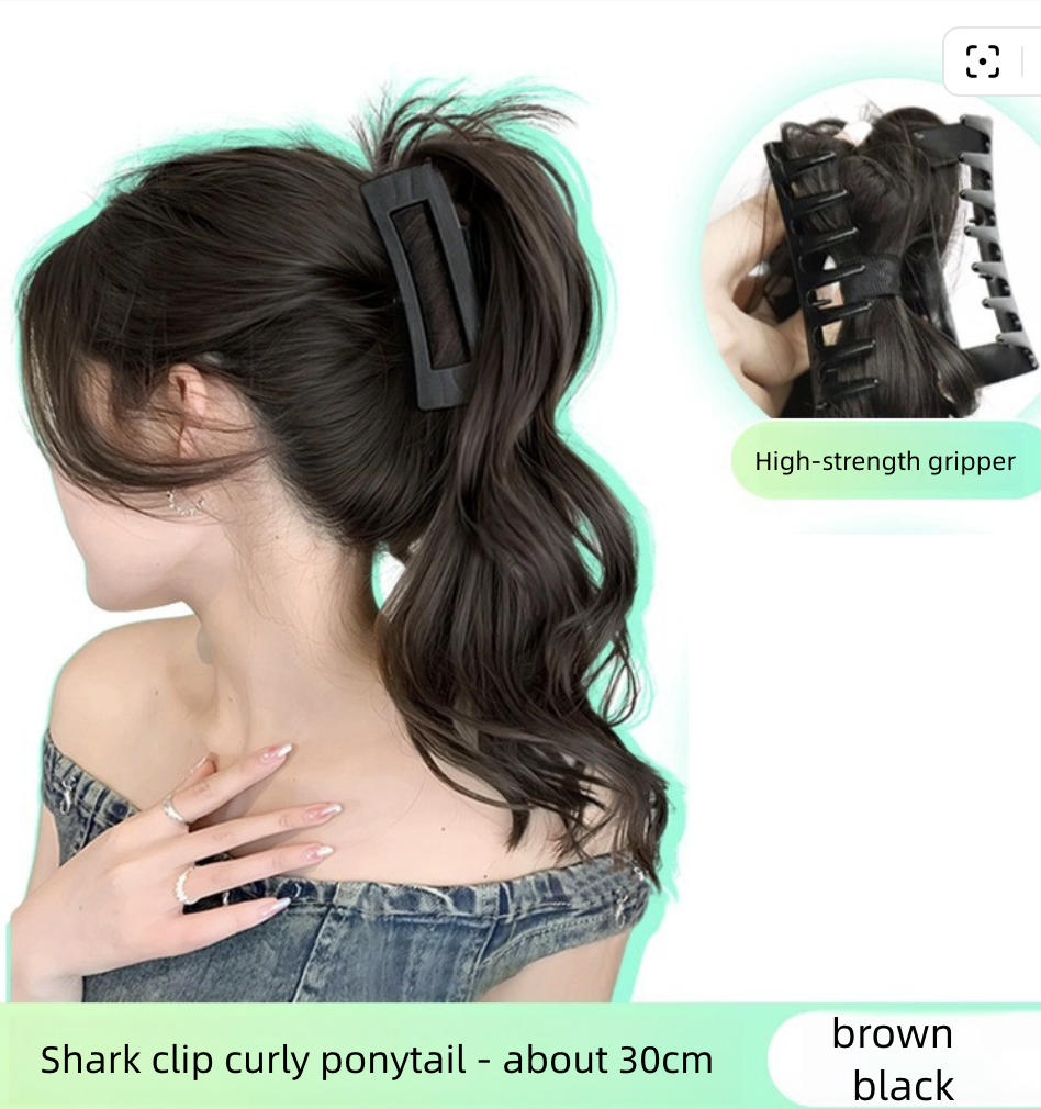 Fountain Waterfall Fluffy Shark Clip High Ponytail Long Curly Hair Half Tied Grab Clip Big Wave Simulation Wig Braid Wigs Synthetic Extensions Wig Clip