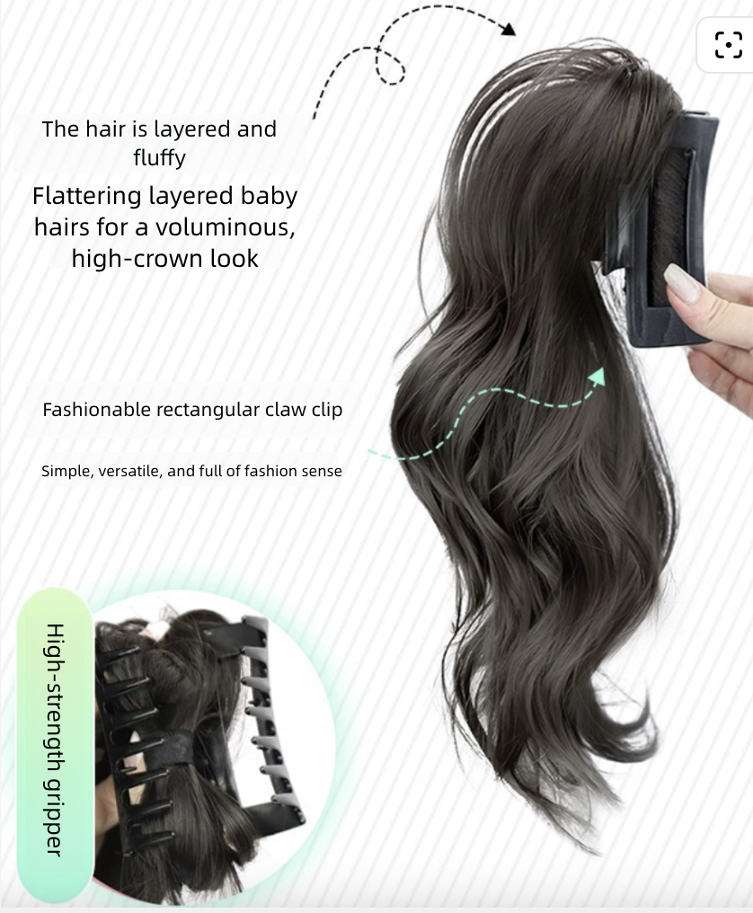Fountain Waterfall Fluffy Shark Clip High Ponytail Long Curly Hair Half Tied Grab Clip Big Wave Simulation Wig Braid Wigs Synthetic Extensions Wig Clip