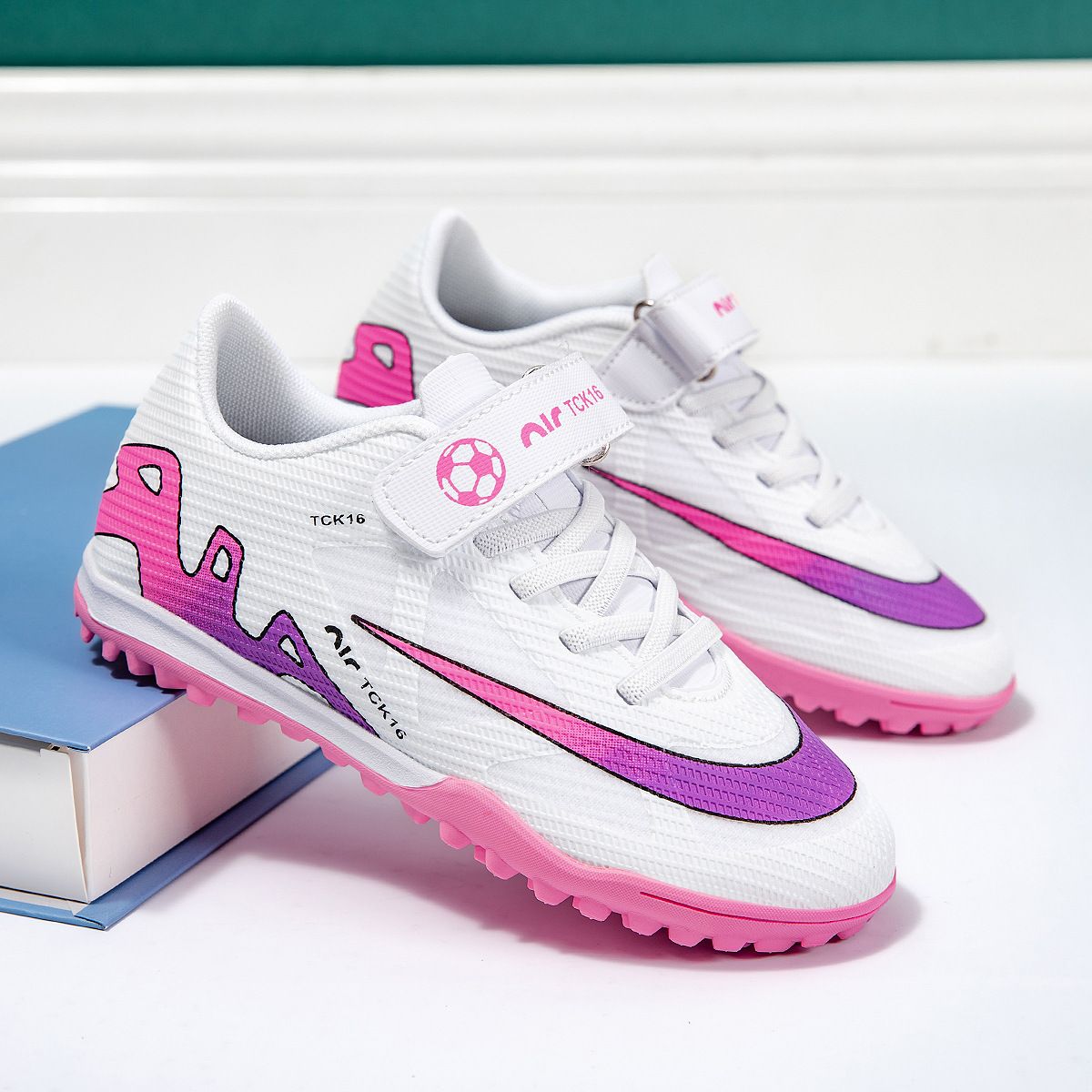 Children's Football Shoes with Velcro Boys' Students' Competition Training Shoes High-Quality Girls' Artificial Ground Soccer Shoes Kids Shoes Sneakers