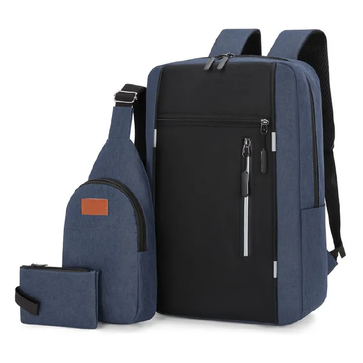 Men's Bags Fashion Backpacks Men's Three-Piece Laptop Bag Travel Backpack Large Capacity Double Shoulder Bag