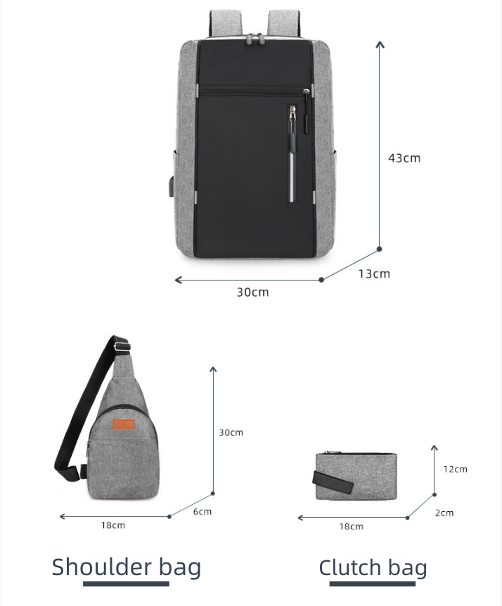 Men's Bags Fashion Backpacks Men's Three-Piece Laptop Bag Travel Backpack Large Capacity Double Shoulder Bag