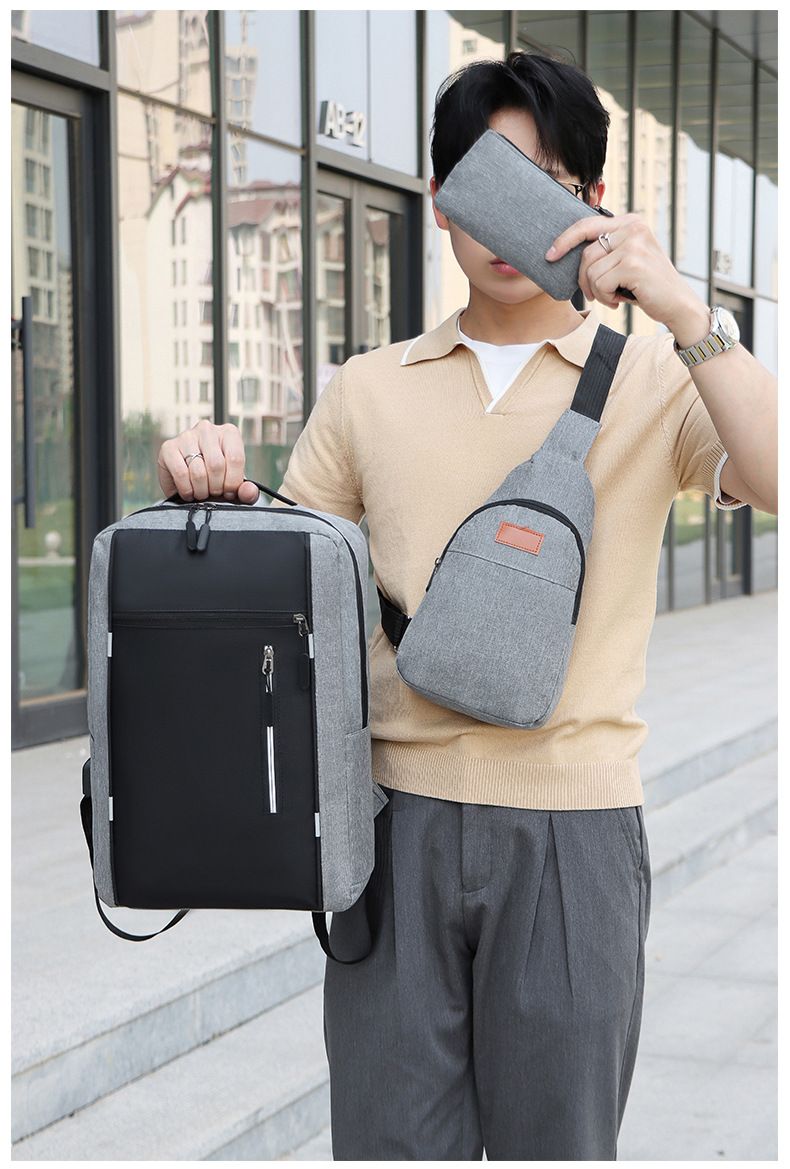 Men's Bags Fashion Backpacks Men's Three-Piece Laptop Bag Travel Backpack Large Capacity Double Shoulder Bag