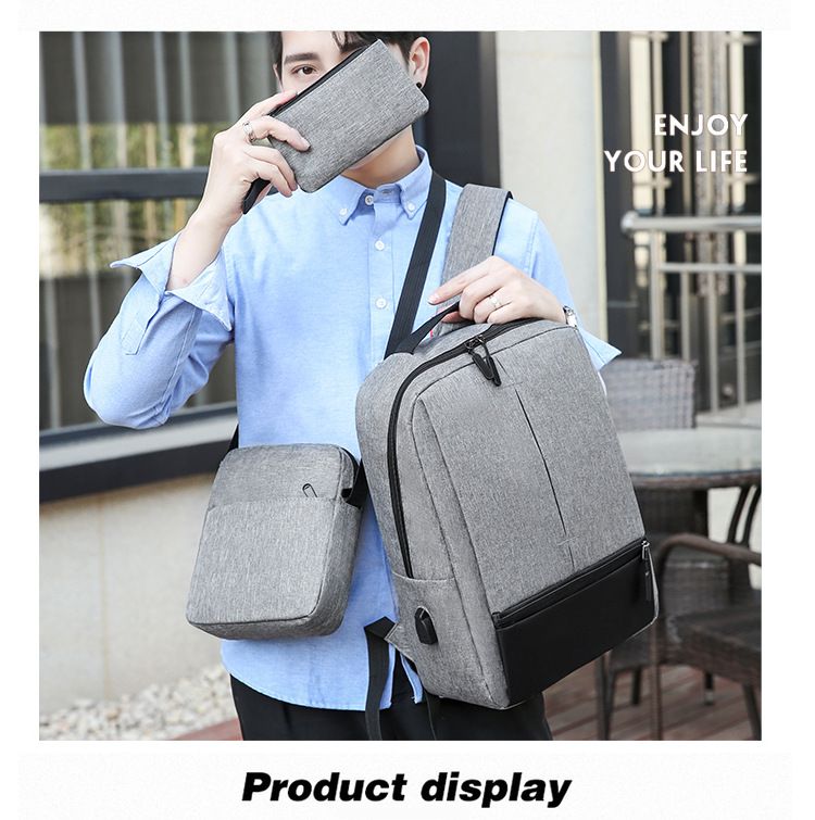 Men's Bags Fashion Backpacks Three Piece Backpack with USB Charging Port Business Laptop Bag Outdoor Travel Large Capacity Backpack