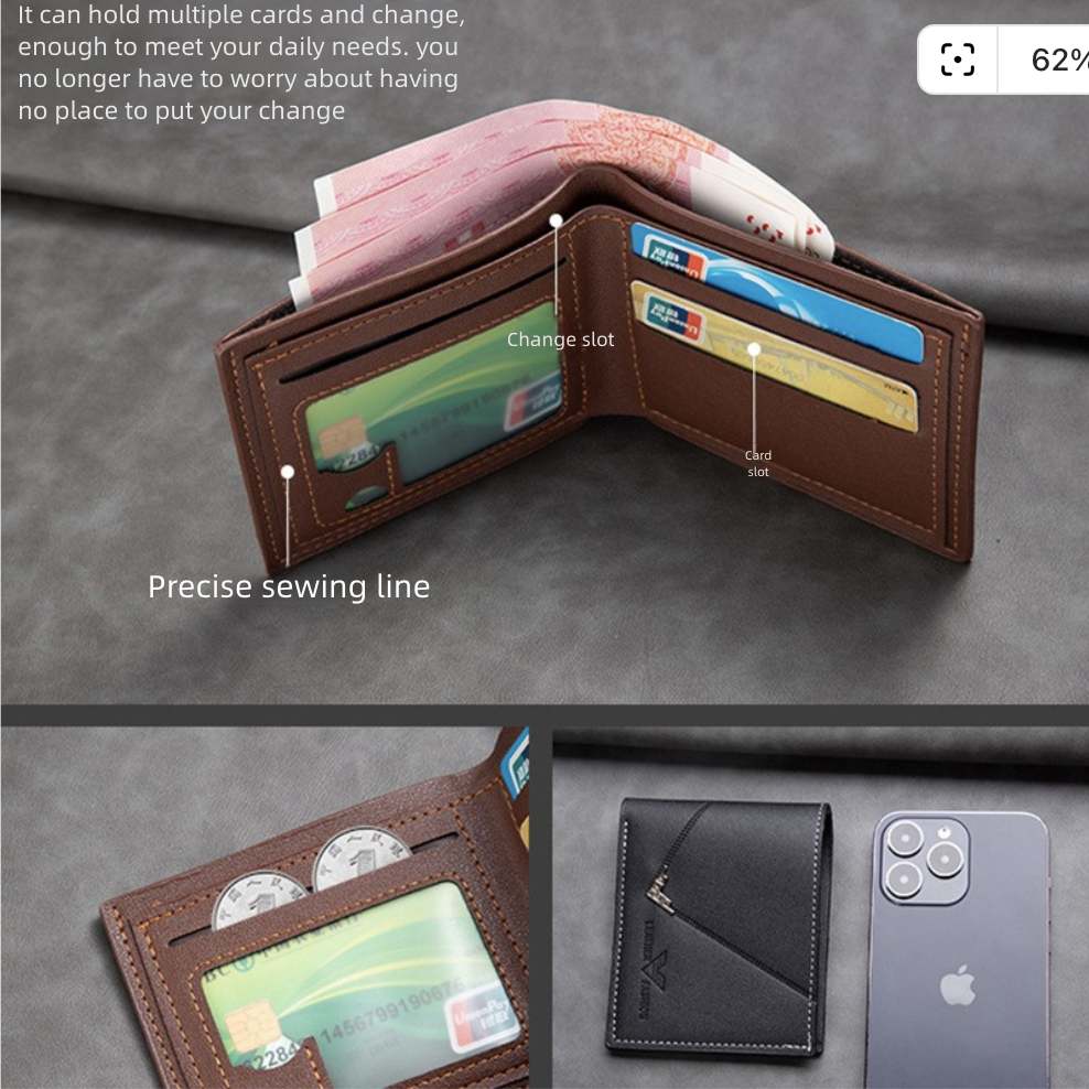 Men's Wallet Short Wallet Multiple Card Slots Horizontal Payment Public Transportation Bank Card Package Credit Card Business Commuting Wallets Holders