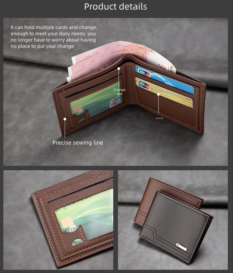 Men's Wallet Lychee Pattern Soft Leather Wallet Multiple Card Slots Large Capacity Short Credit Card Ultra Light Portable Waterproof Wallets Holders