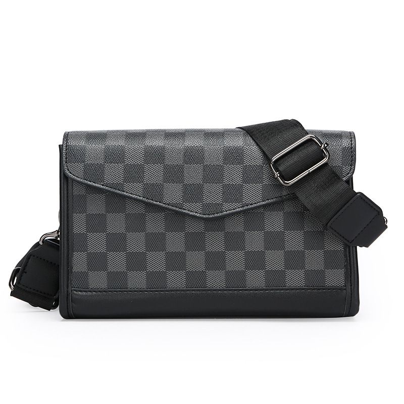 New Men's Checkered Shoulder Bag Trendy Crossbody Bag Men's Street Fashion Shoulder Bag Student Small Bag
