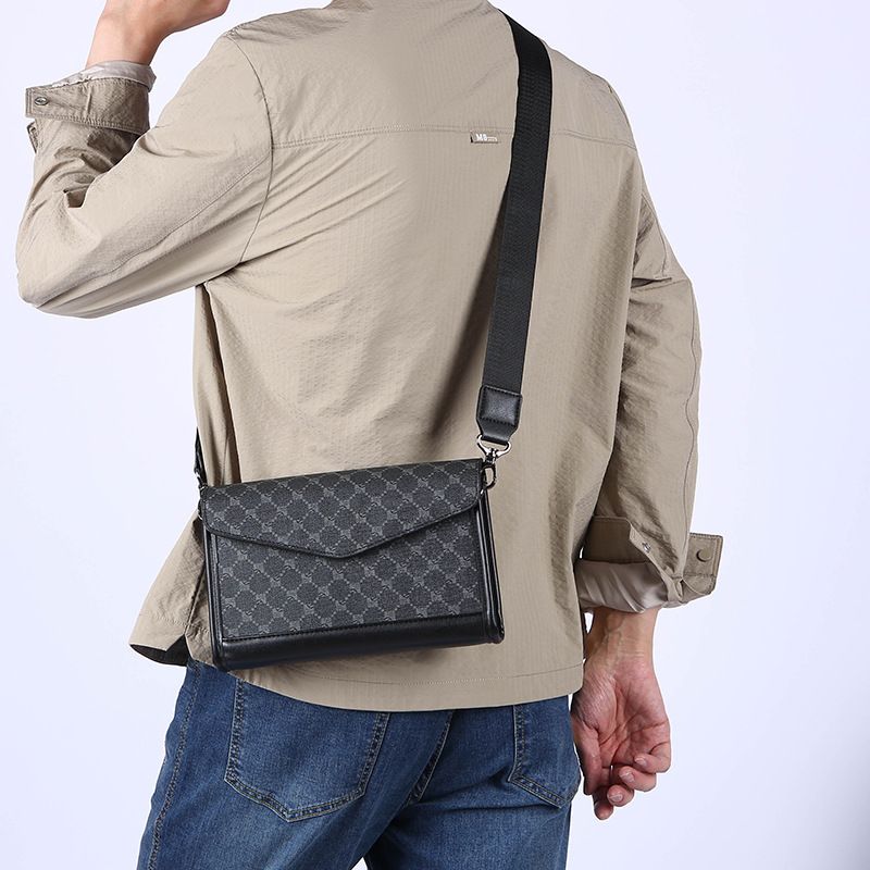 New Men's Checkered Shoulder Bag Trendy Crossbody Bag Men's Street Fashion Shoulder Bag Student Small Bag