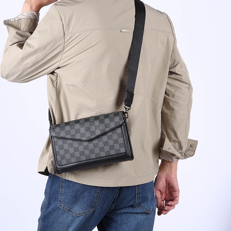 New Men's Checkered Shoulder Bag Trendy Crossbody Bag Men's Street Fashion Shoulder Bag Student Small Bag