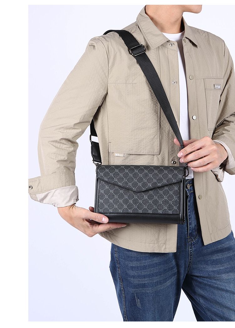 New Men's Checkered Shoulder Bag Trendy Crossbody Bag Men's Street Fashion Shoulder Bag Student Small Bag