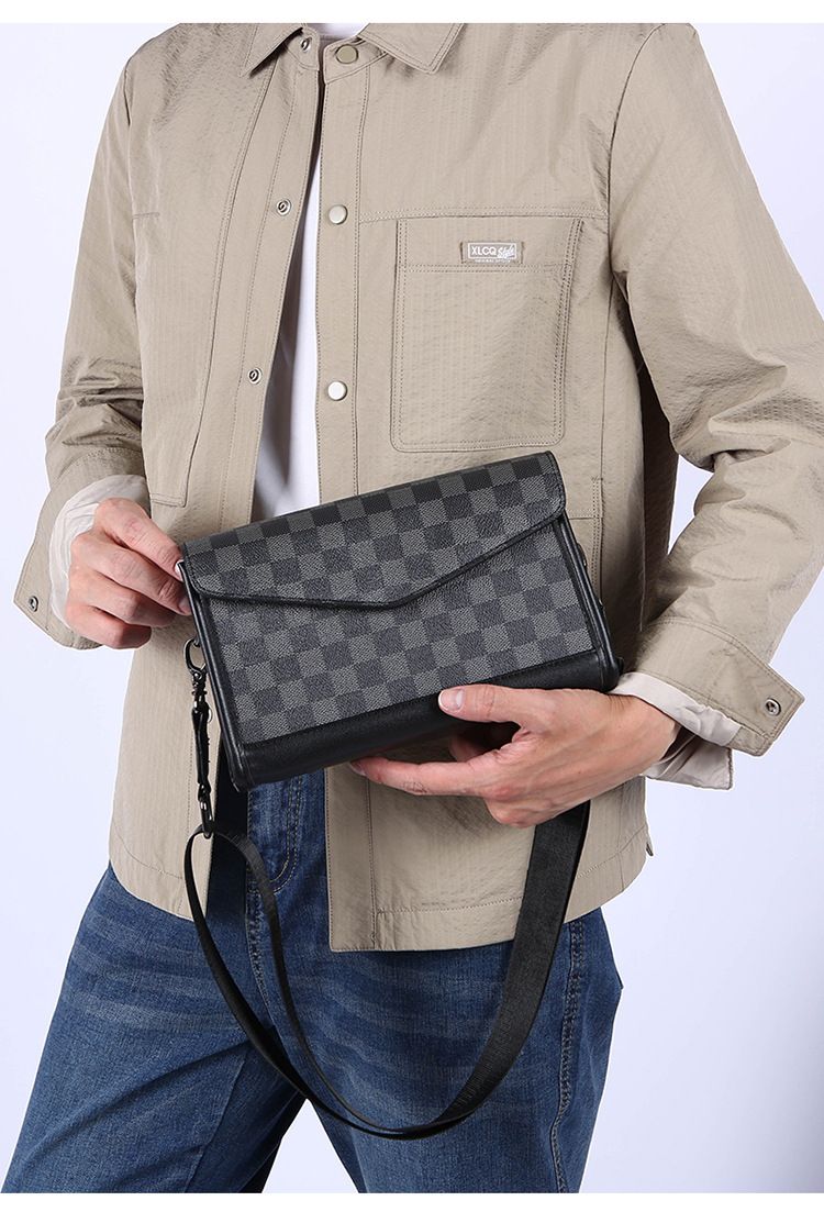 New Men's Checkered Shoulder Bag Trendy Crossbody Bag Men's Street Fashion Shoulder Bag Student Small Bag