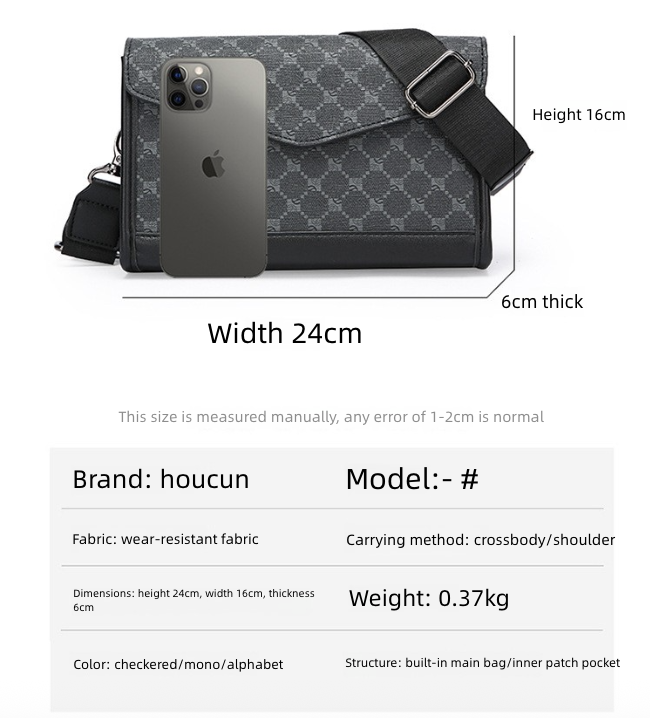 New Men's Checkered Shoulder Bag Trendy Crossbody Bag Men's Street Fashion Shoulder Bag Student Small Bag