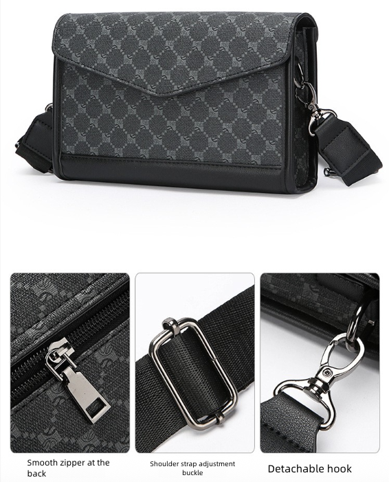 New Men's Checkered Shoulder Bag Trendy Crossbody Bag Men's Street Fashion Shoulder Bag Student Small Bag