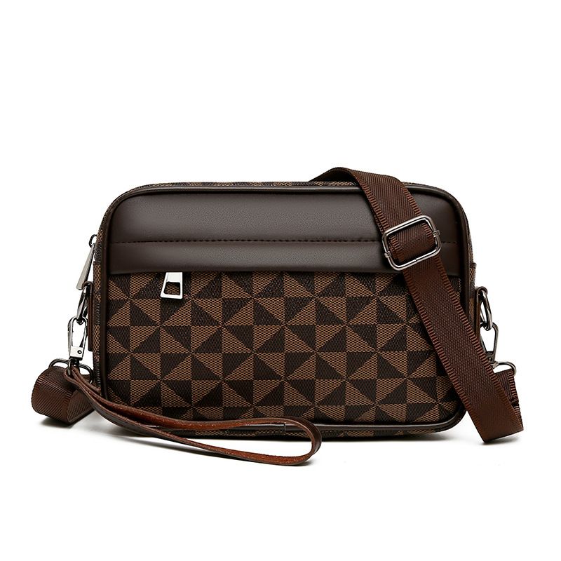 Men's Crossbody Bag New Hand-Held Bag Business Versatile Casual Plaid Casual Trendy Bag Outdoor Single Shoulder Men's Bag