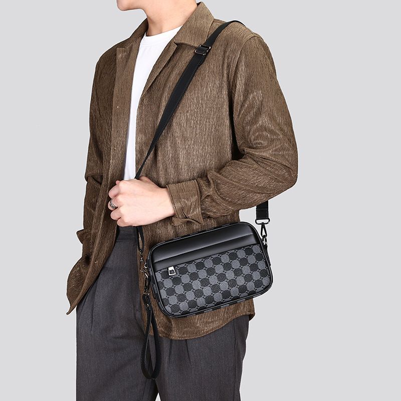 Men's Crossbody Bag New Hand-Held Bag Business Versatile Casual Plaid Casual Trendy Bag Outdoor Single Shoulder Men's Bag