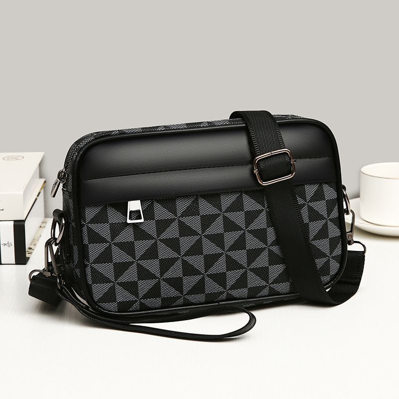 Men's Crossbody Bag New Hand-Held Bag Business Versatile Casual Plaid Casual Trendy Bag Outdoor Single Shoulder Men's Bag